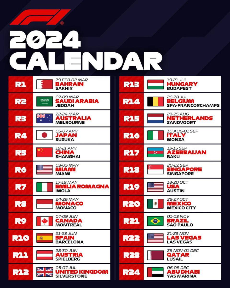 kalender balap Formula 1 2024 (twitter.com/F1)