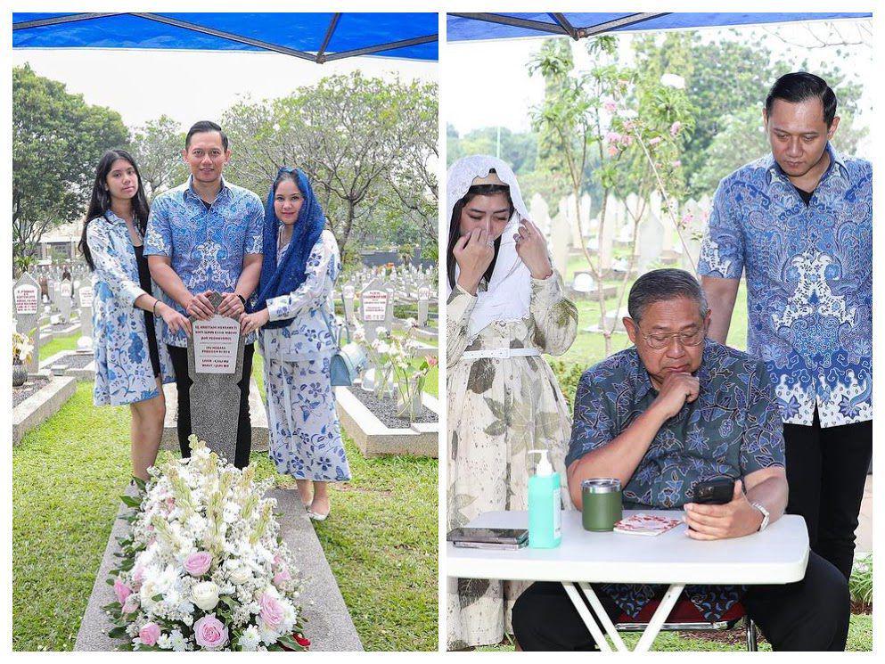 10 Potret Haru Keluarga Yudhoyono Rayakan Ultah Ibu Ani di Pemakaman!