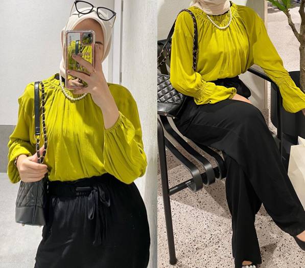 padu padan atasan kuning ala Intan Ghazella (instagram.com/intanghazll_)
