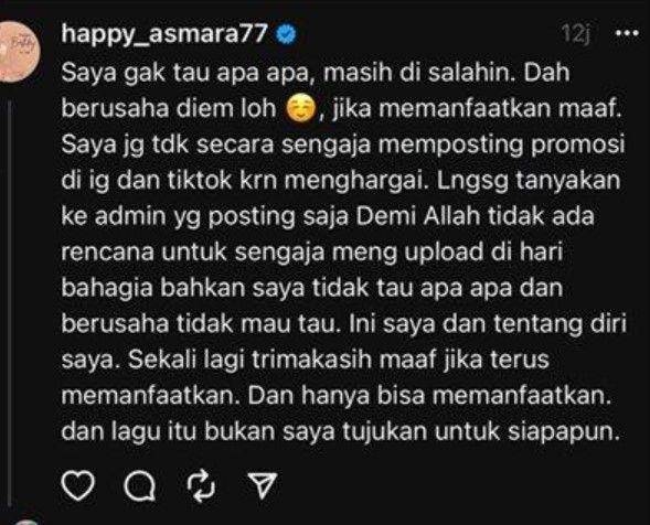 klarifikasi Happy Asmara (instagram.com/happy_asmara77)
