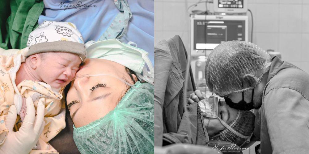 7 Potret Tri Atika Melahirkan Anak Pertama Ditemani Suami