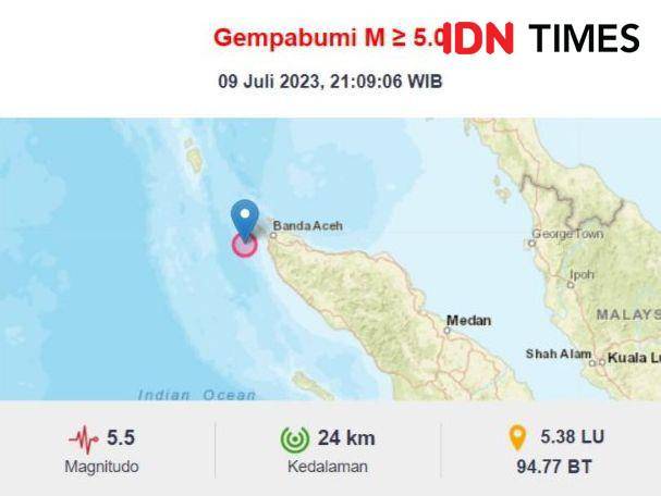 [BREAKING] Gempa Bermagnitudo 5,5 Guncang Kota Banda Aceh