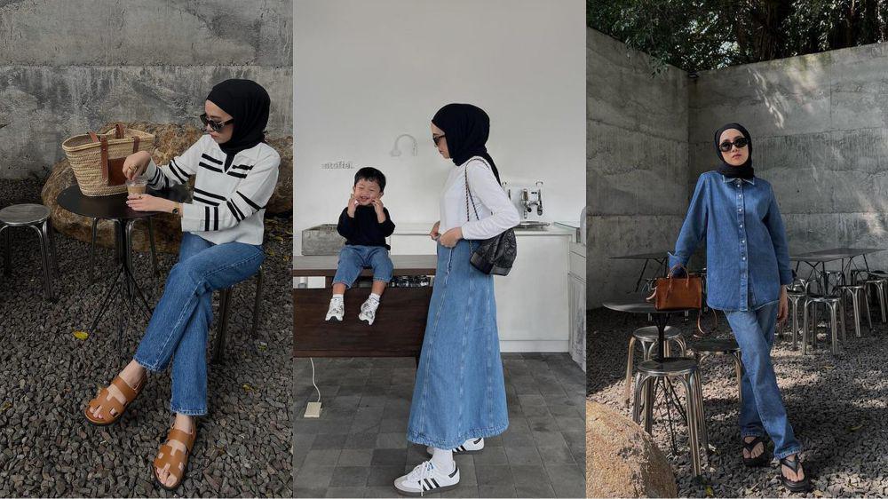 9 Padu Padan Denim ala Amelia Elle, Cocok buat Ibu Muda