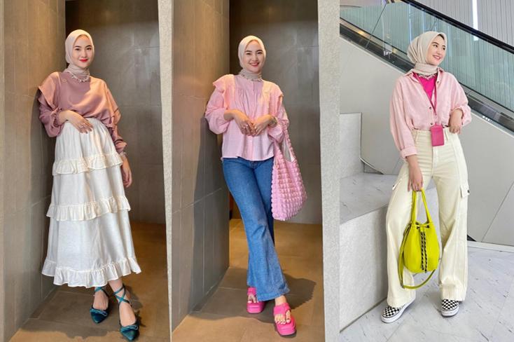 9 Ide Mix and Match Atasan Soft Pink ala Intan Ghazella, Tampil Manis!