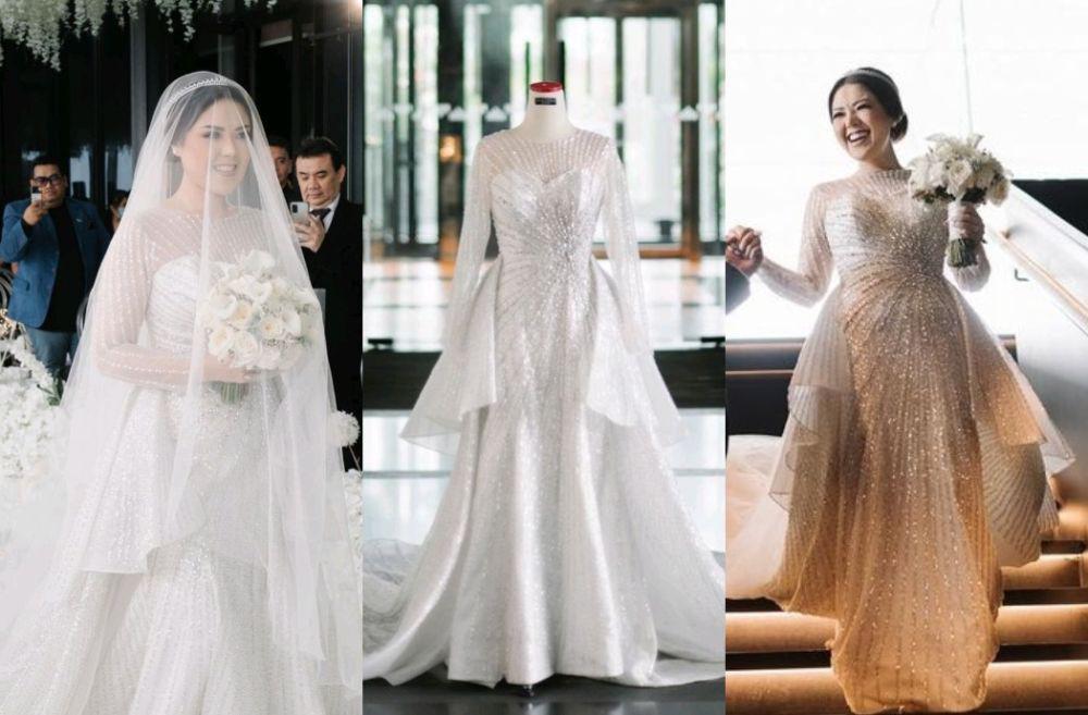 10 Inspirasi Gaun dan Makeup Pemberkatan Nikah Tina Toon, Elegan!