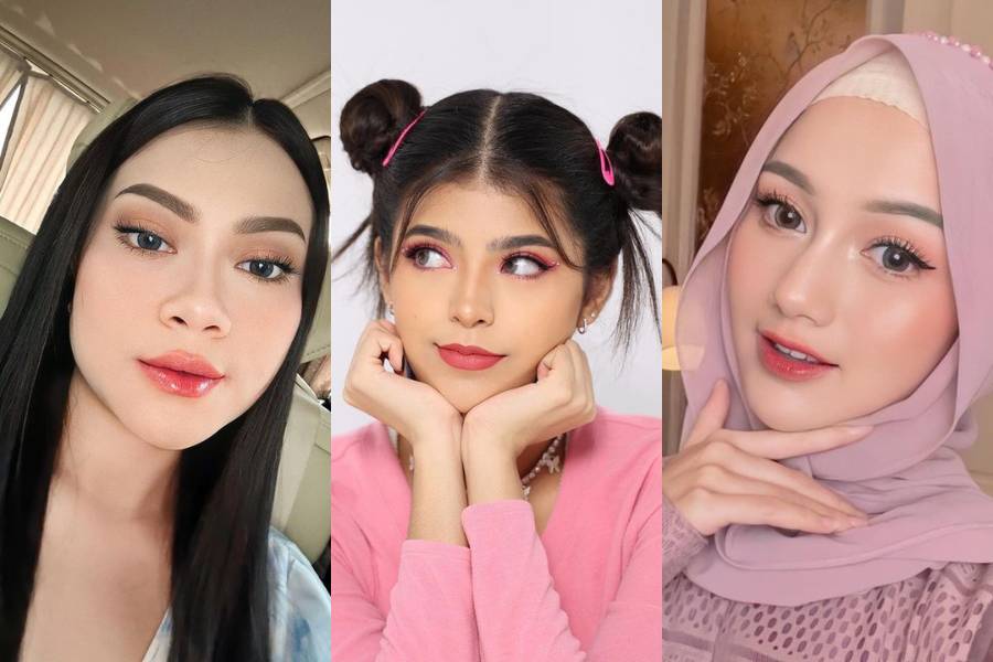 makeup look untuk outfit colorful (instagram.com/real.hanummegaa | jharnabhagwani | nandaarsynt)