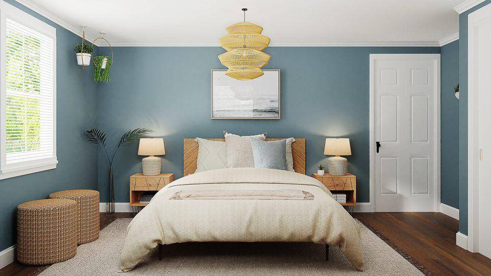 ilustrasi desain kamar tidur warna biru (unsplash.com/Spacejoy)