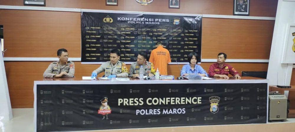 Polres Maros merilis kasus pencabulan anak dengan pelaku ayah tiri korban, Kamis (13/7/2023). (Dok. Istimewa)