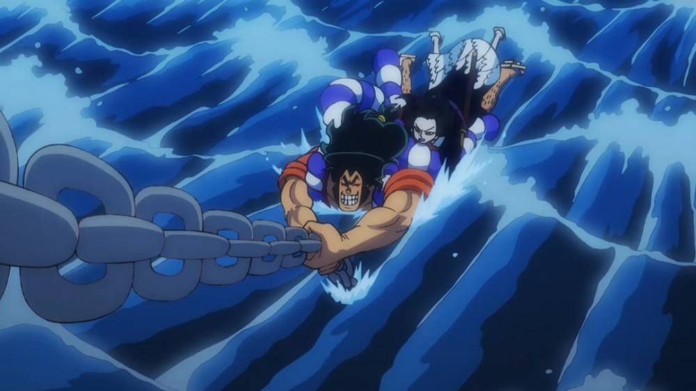 Oden menggantung di rantai Moby Dick. (dok. Toei Animation/One Piece)