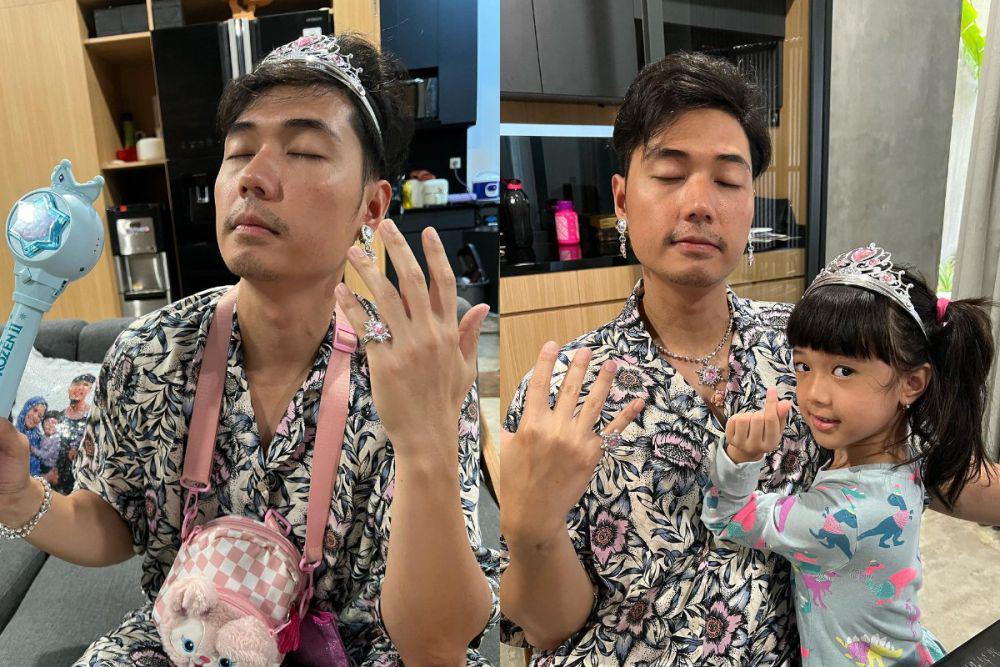 7 Potret Rizky Kinos Didandani bak Putri oleh Anak, Cuma Bisa Pasrah!