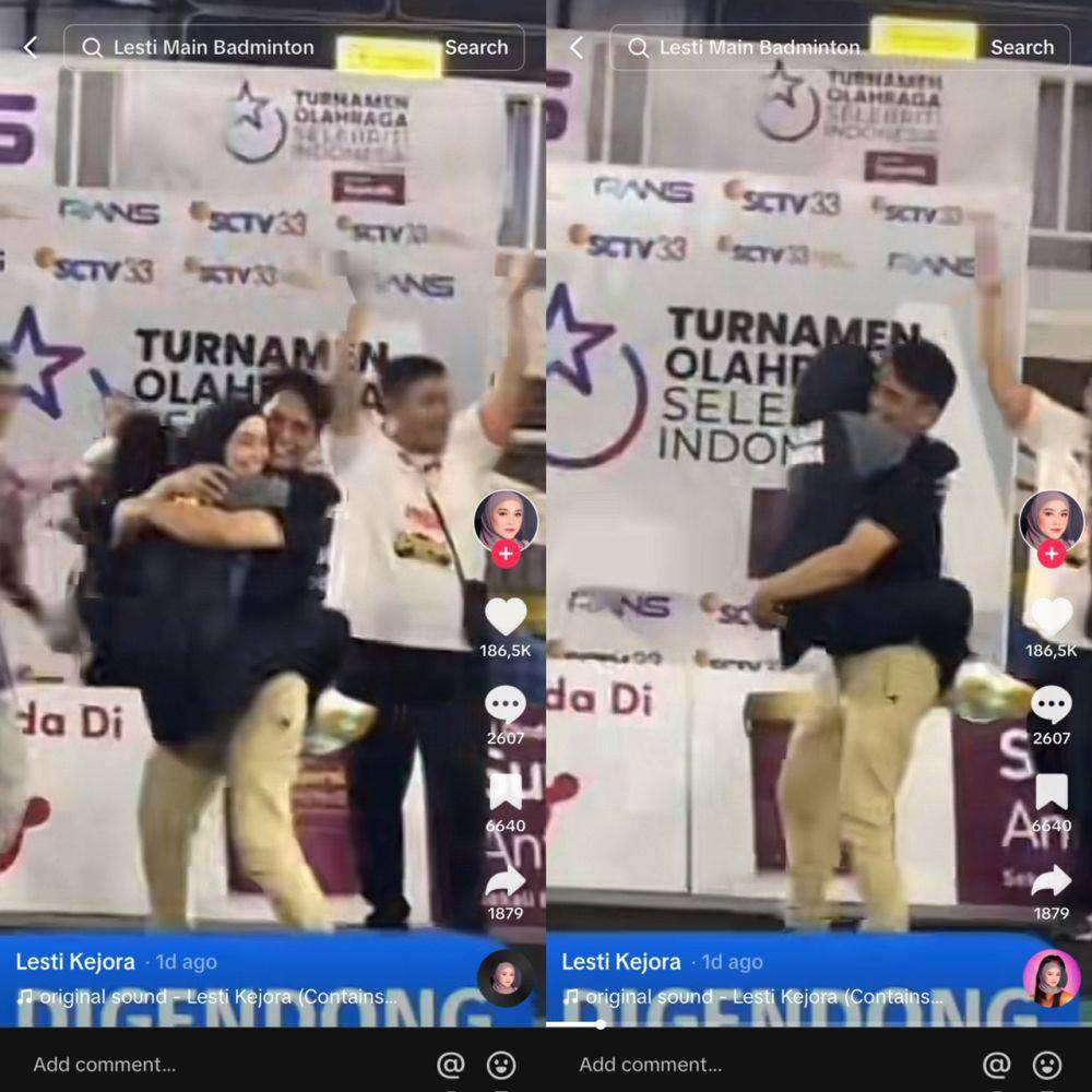 Lesti digendong bapak abis menang tanding badminton (Tiktok.com/lestykejora_OO)