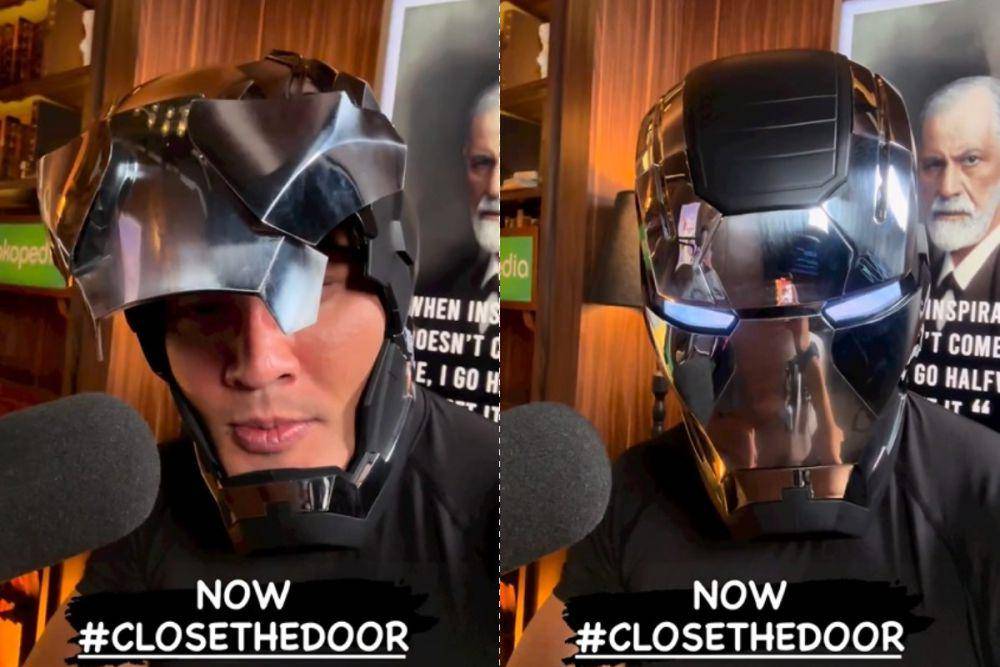 potret Deddy Corbuzier pakai topeng War Machine (instagram.com/mastercorbuzier)