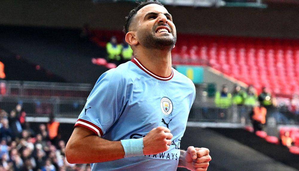 Riyad Mahrez sedang selebrasi setelah mencetak gol untuk Manchester City. (resources.premierleague.com/photos)