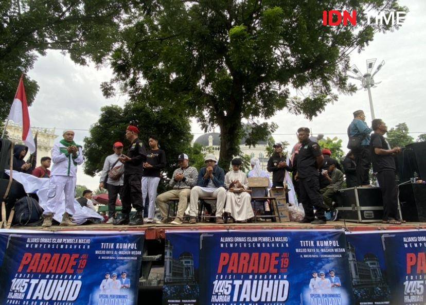 Aliansi Ormas Islam Pembela Masjid menggelar parade tauhid di Medan (IDN Times/Indah Permata Sari)