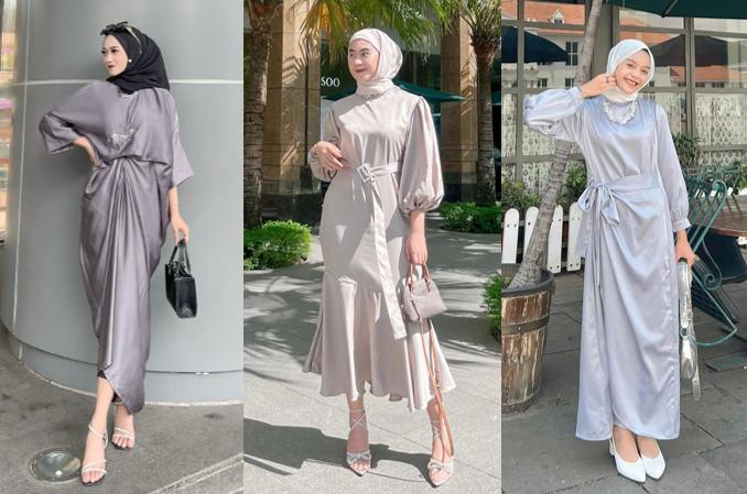 9 Model Dress Satin Polos Nuansa Abu-abu, Simpel tapi Berkelas!