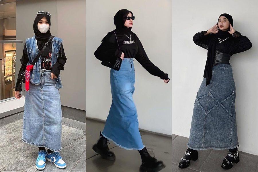 10 Ide Gaya Hijab Boyish Pakai Rok Denim, Cool Abis!