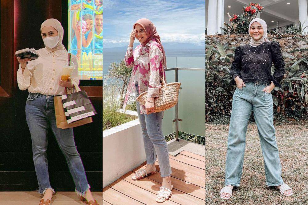 kolase mix and match celana jeans simpel ala Kesha Ratuliu (instagram.com/kesharatuliu05)