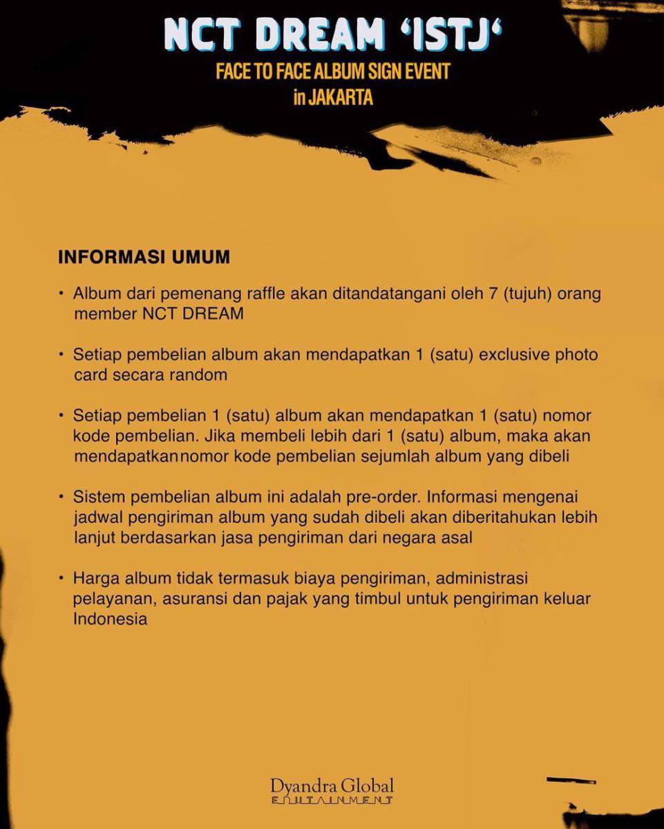 'NCT DREAM ISTJ FACE TO FACE ALBUM SIGN EVENT' in JAKARTA (instagram.com/dyandraglobal)