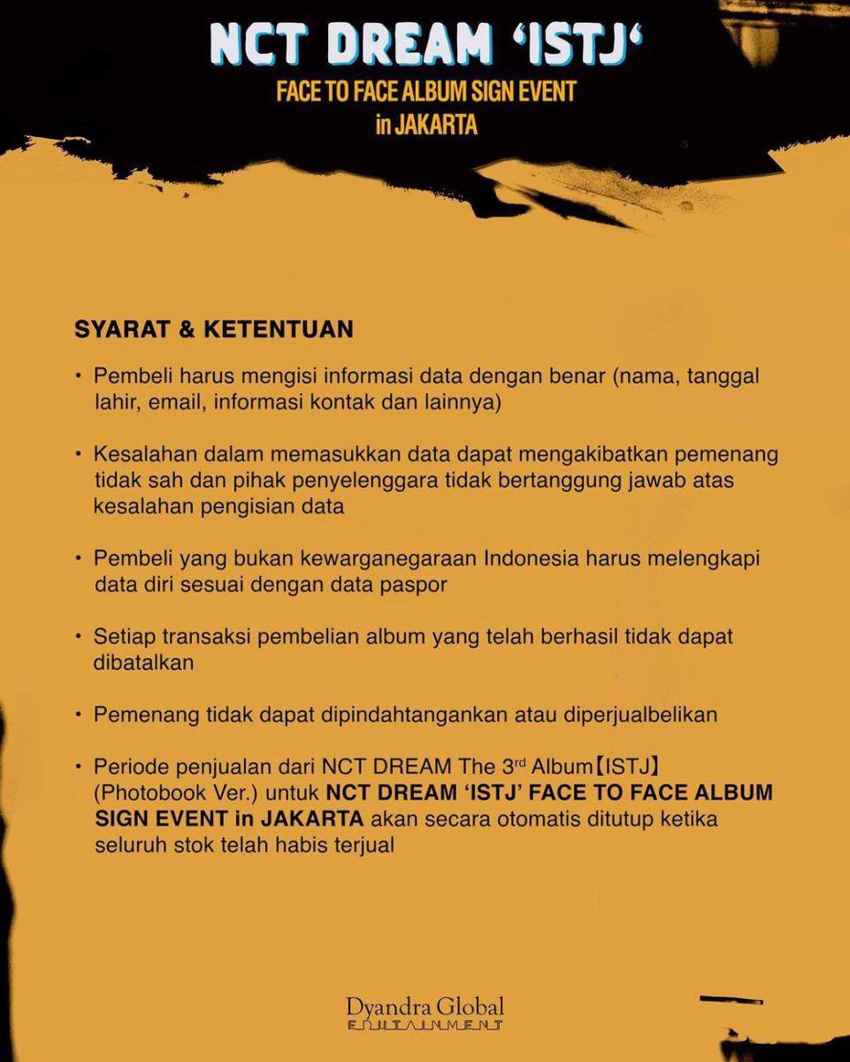 'NCT DREAM ISTJ FACE TO FACE ALBUM SIGN EVENT' in JAKARTA (instagram.com/dyandraglobal)
