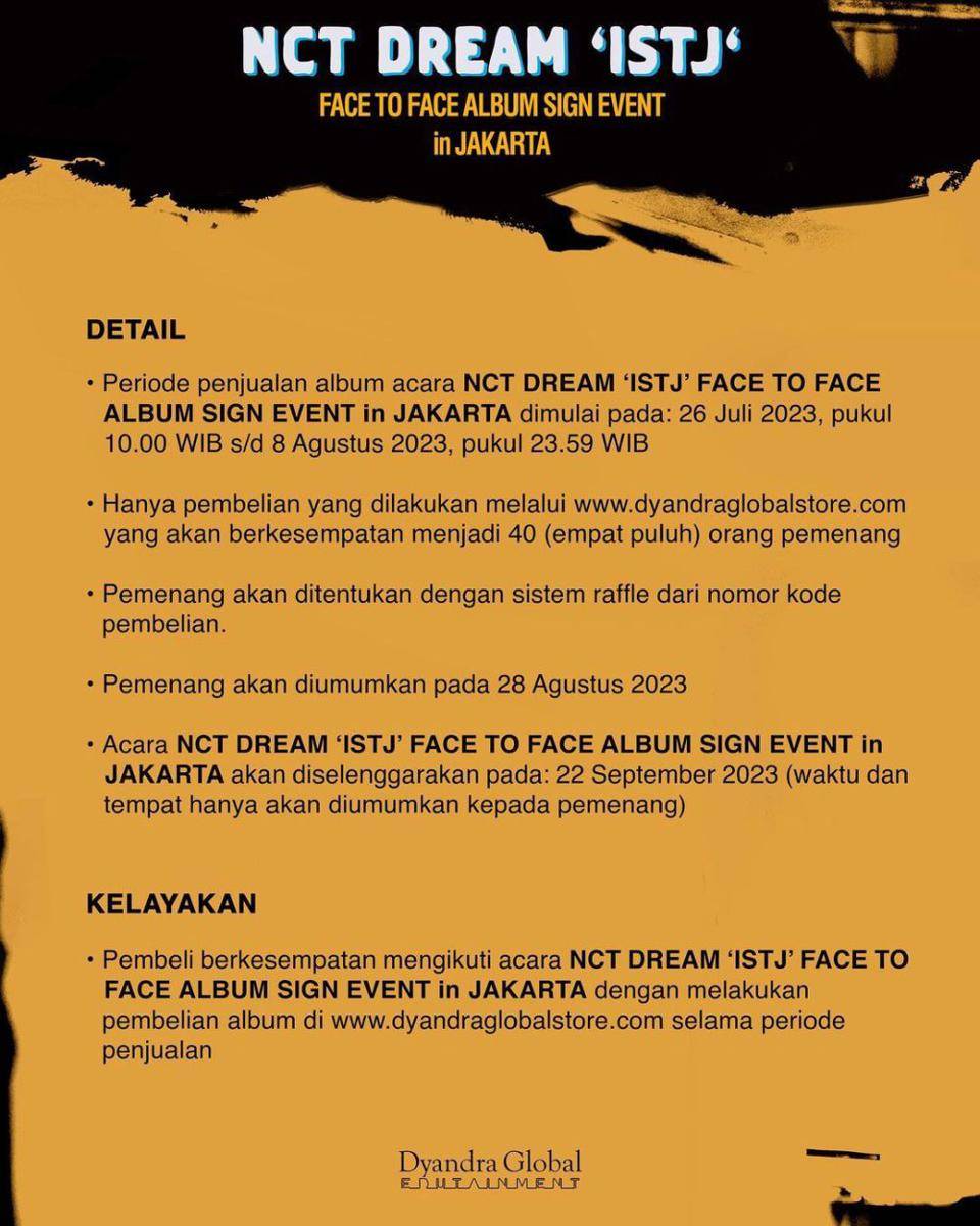 'NCT DREAM ISTJ FACE TO FACE ALBUM SIGN EVENT' in JAKARTA (instagram.com/dyandraglobal)