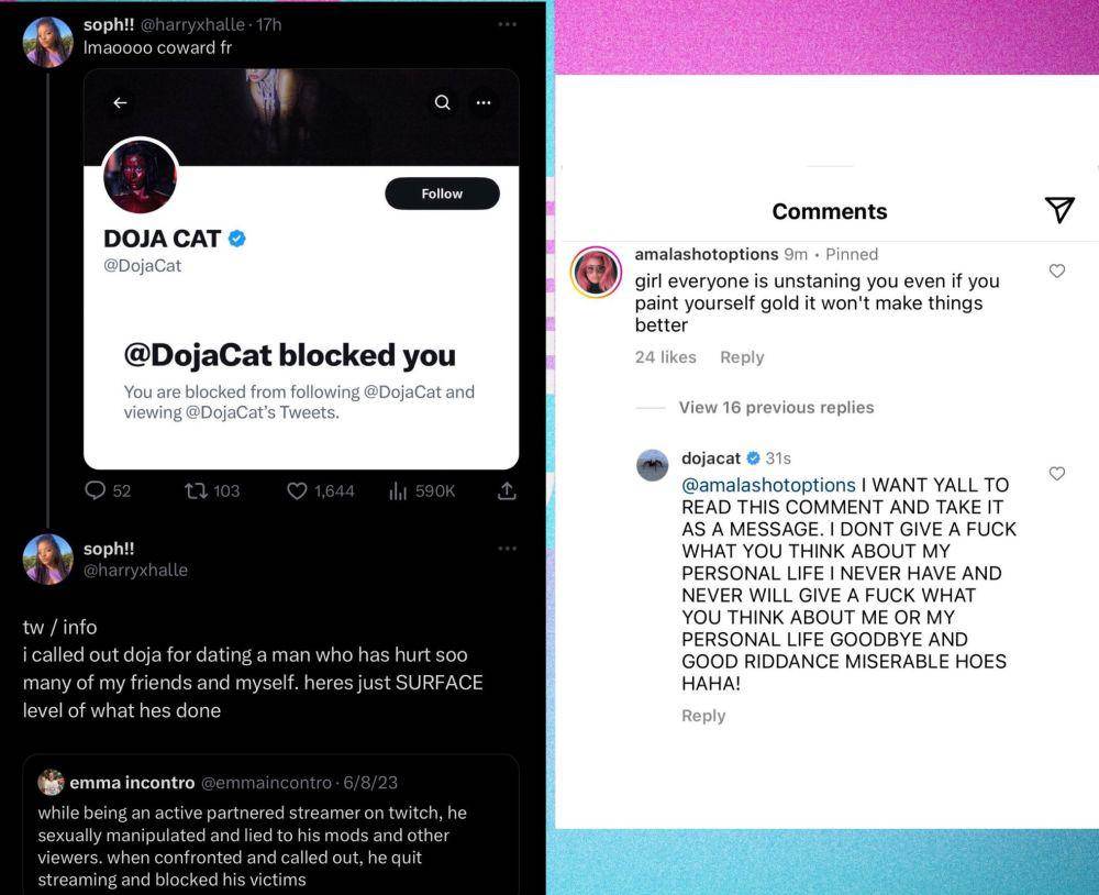 tangkapan layar kolom komentar Instagram Doja Cat (twitter.com/PopFactions)