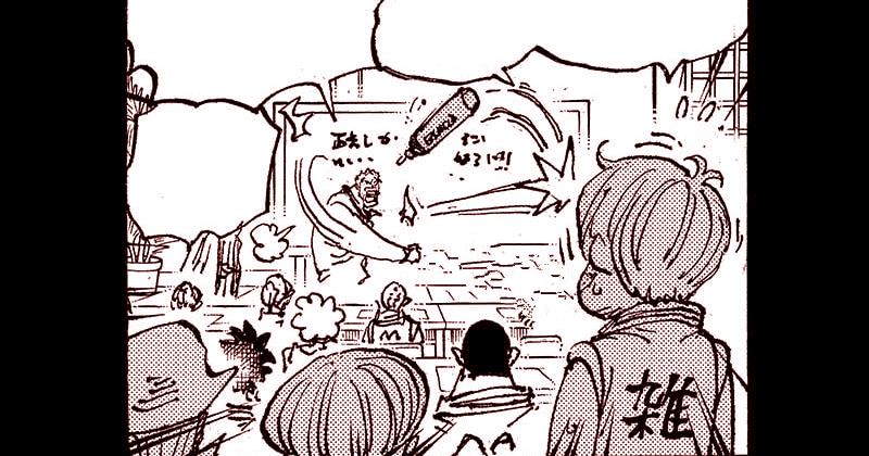 Garp mengajar di kelas Koby. (mangaplus.shueisha.co.jp/One Piece)