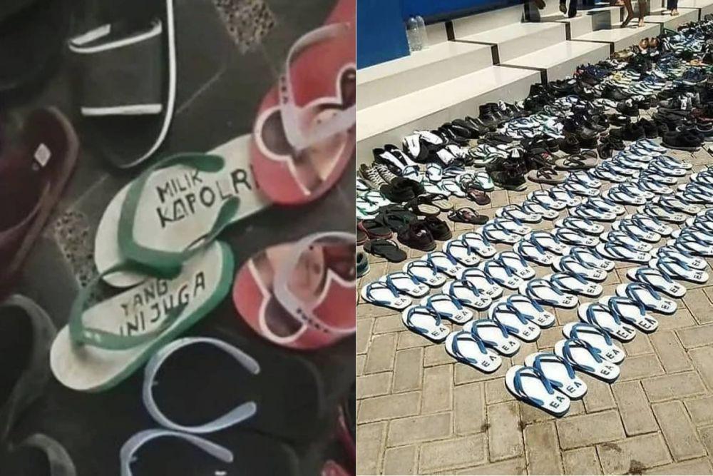 7 Potret Kocak Sandal Jepit Berserakan Ini Bikin Pemiliknya Bingung