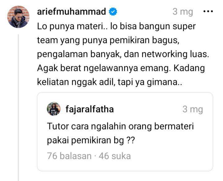 curhatan receh Arief Muhammad (threads.net/ariefmuhammad)