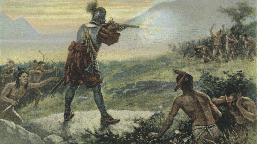 Pertempuran Champlain dengan suku Iroquois, Ticonderoga, Juli 1609 (commons.wikimedia.org/The Miriam and Ira D. Wallach Division of Art)