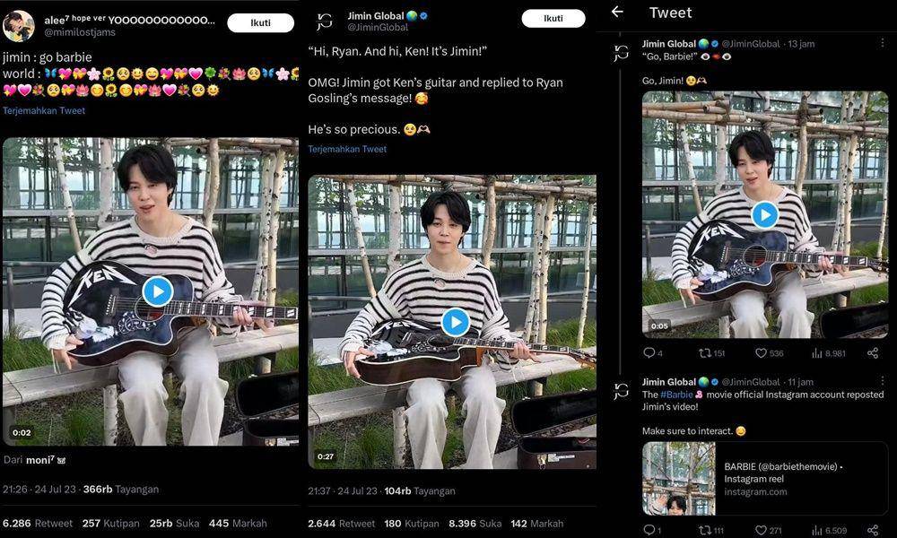 Reaksi fans Jimin yang terima hadiah dari Ryan Gosling (twitter.com/JiminGlobal | twitter.com/mimilostjams)