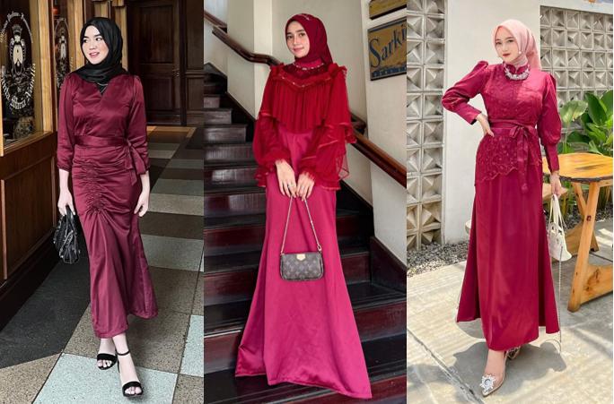 9 Inspirasi Dress Bridesmaid Material Satin Warna Merah, Merona