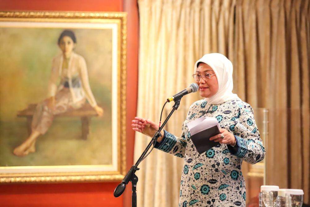 Menteri Ketenagakerjaan, Ida Fauziyah, pada acara Dialog Menyatukan Langkah dalam Membendung TBC di Indonesia di Jakarta, Selasa (25/7/2023). (Dok. Kemnaker)