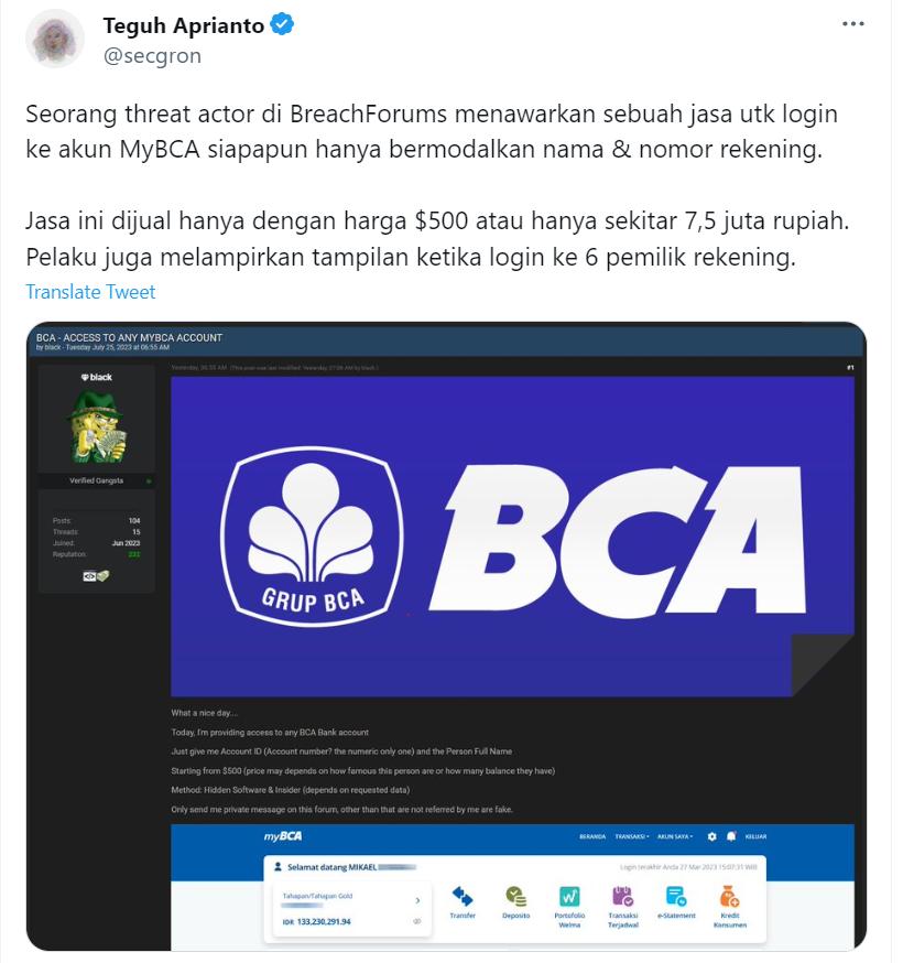 Waspada! Beredar Jasa Hack Akun MyBCA Seharga Rp7,5 Juta