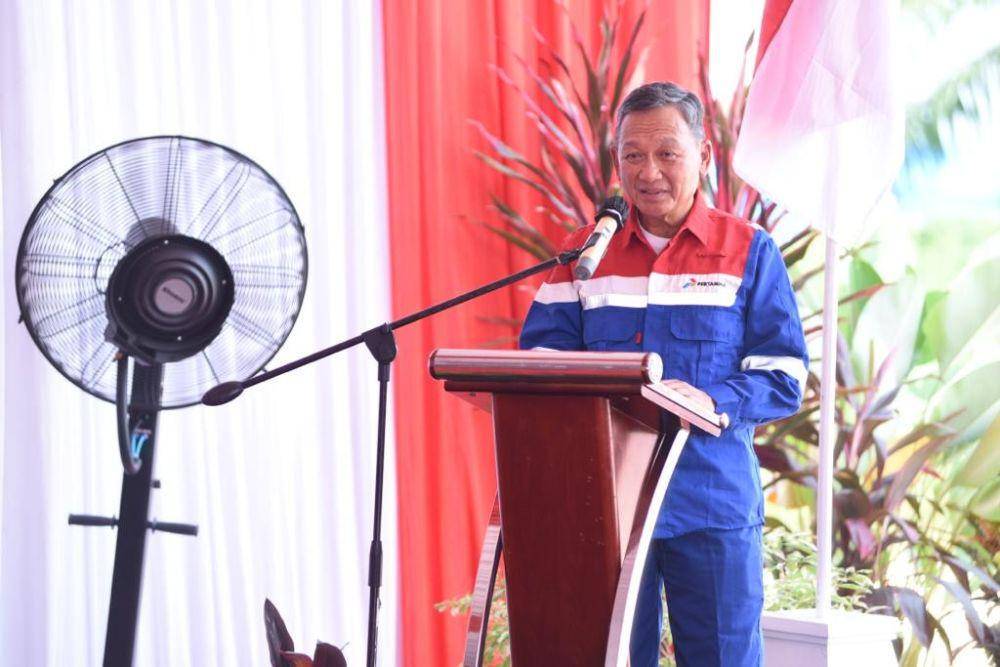Menteri ESDM Arifin Tasrif memberikan sambutan diacara Peresmian Tajak Sumur Gulamo Eksplorasi Migas Non Konvensional di PHR Duri, pada Kamis (27/7). (Dok. Pertamina)