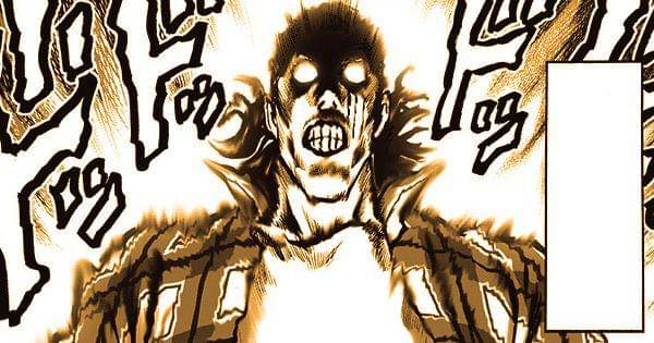 King yang aslinya panik terlihat seperti memancarkan aura mengerikan ( Dok. tonarinoyj.jp/One Punch Man )