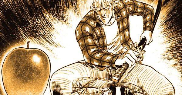 King hendak memotong apel ( Dok. tonarinoyj.jp/One Punch Man )