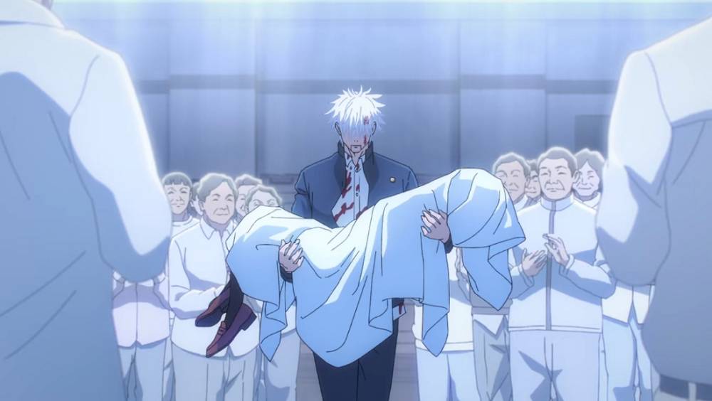 Gojou membopong mayat Amanai (dok. MAPPA/ Jujutsu Kaisen Season 2)