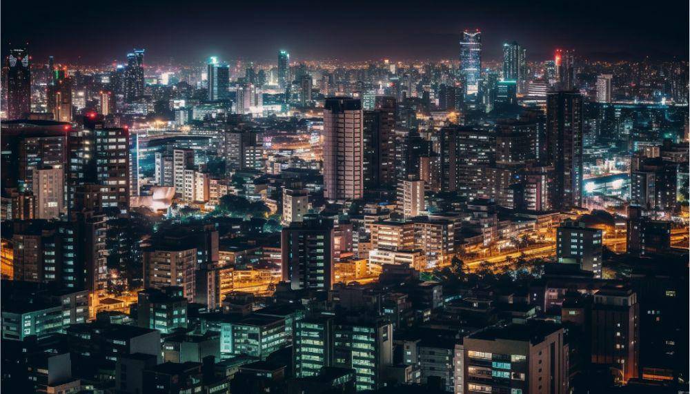 Lanskap kota yang menyala di malam hari (freepik.com/vecstock)