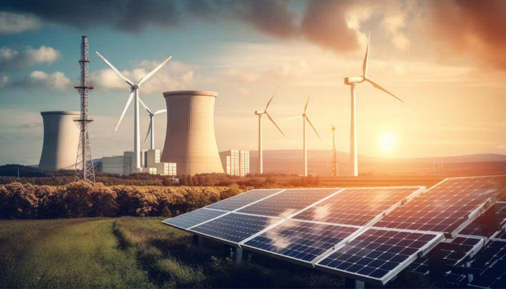 Pembangkit listrik dengan sumber energi terbarukan (freepik.com/vecstock)