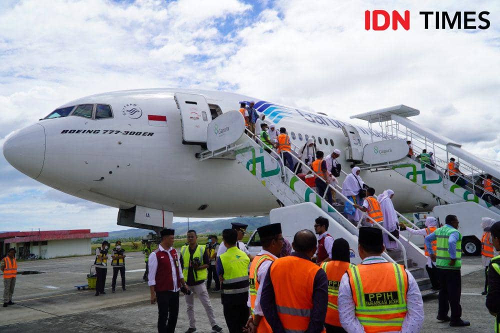 Jemaah haji Kloter 12 Embarkasi Aceh menjadi rombongan terakhir yang pulang ke Tanah Rencong. (Dokumentasi Humas Kanwil Kemenag Aceh untuk IDN Times)