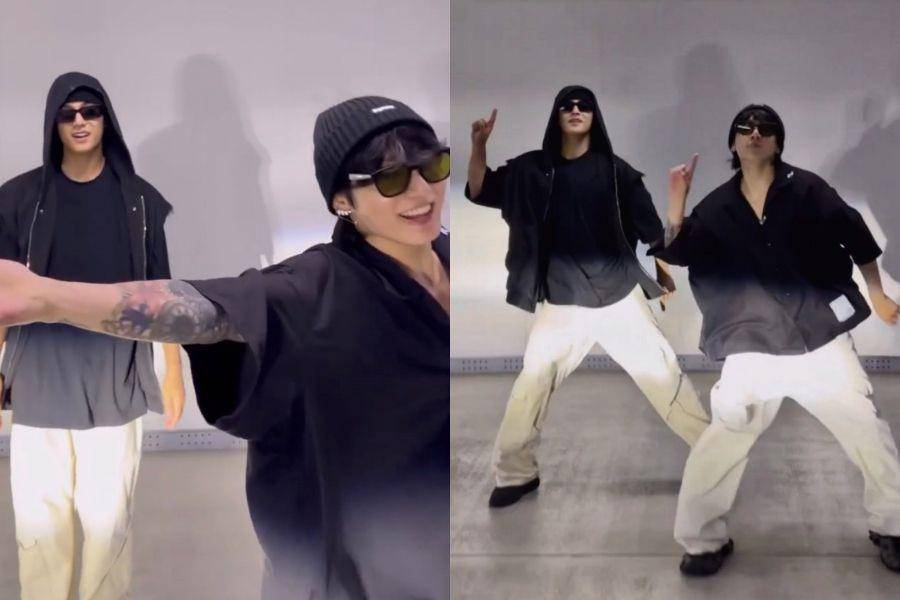 Mingyu dan Jungkook saat challenge Seven (dok. Weverse/BTS)