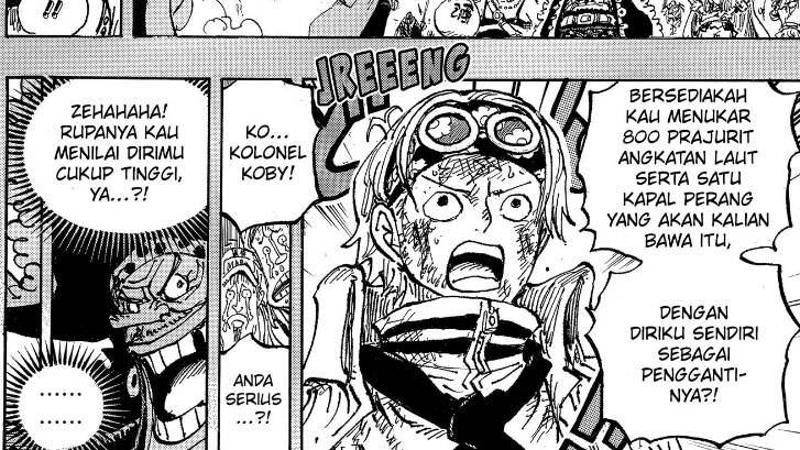 Coby mengorbankan dirinya untuk menyelamatkan anak buahnya. (dok. Toei Animation/One Piece)