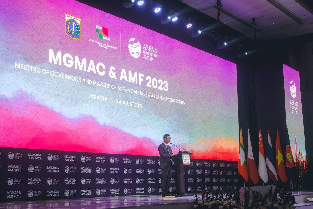 Penjabat (Pj) Gubernur DKI Jakarta memberikan sambutan delegasi MGMAC. (dok. Humas Pemprov DKI Jakarta)