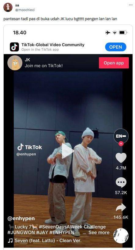 Akun TikTok Jungkook ke-spill (Twitter.com/moochieci)