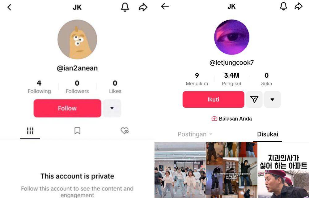 Akun TikTok Jungkook ke-spill (Twitter.com/Bunnykookx7 | TikTok.com/letjungcook7)