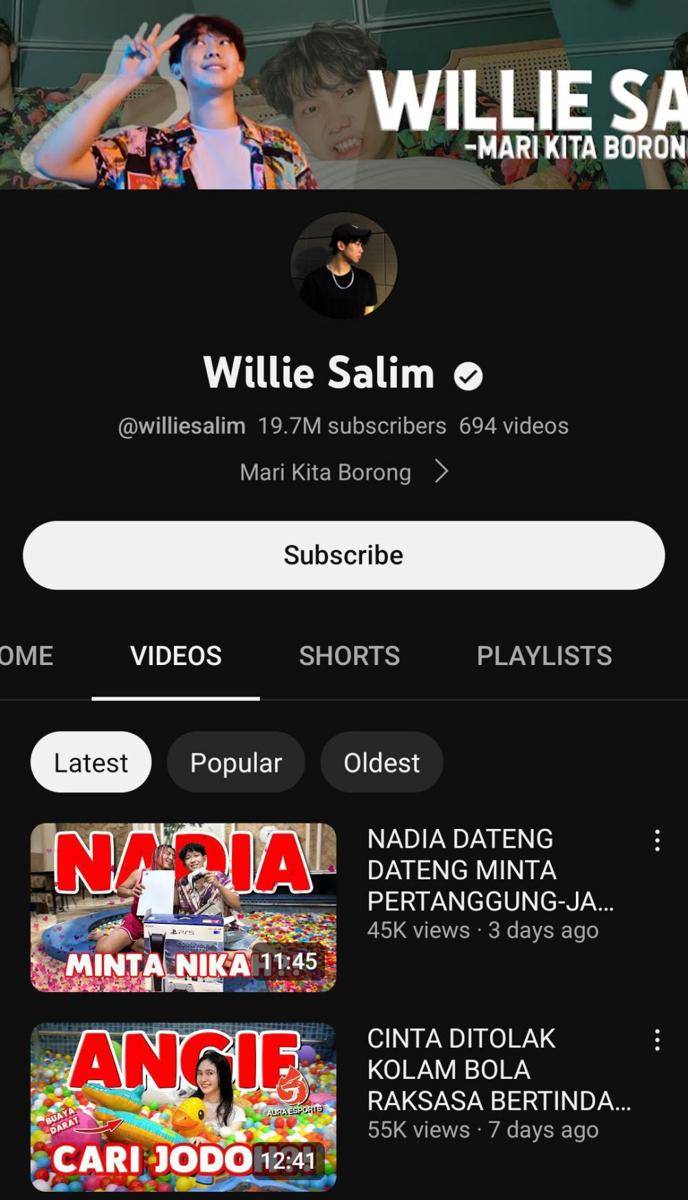 Akun YouTube Willie Salim (youtube.com/Williesalim)