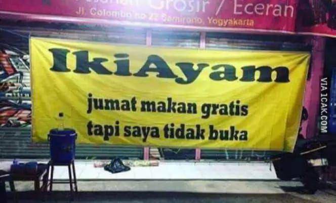 spanduk bertuliskan gratis yang menjebak (twitter.com/onecak)