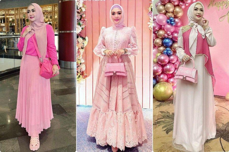 7 Koleksi Outfit Serba Pink ala Eddies Adellia, Gemar Pakai Maxi Dress