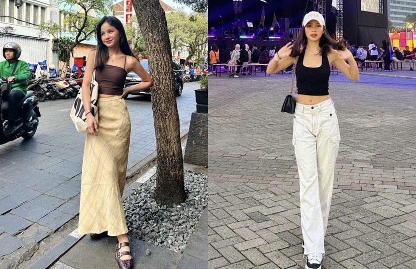 8 Ide Padu Padan Tank Top ala Bella Graceva, Cocok buat Tubuh Mungil