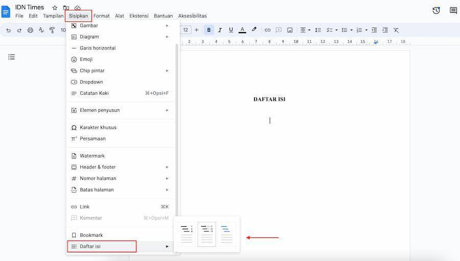 ilustrasi membuat daftar isi di Google Docs (IDN Times/Laili)